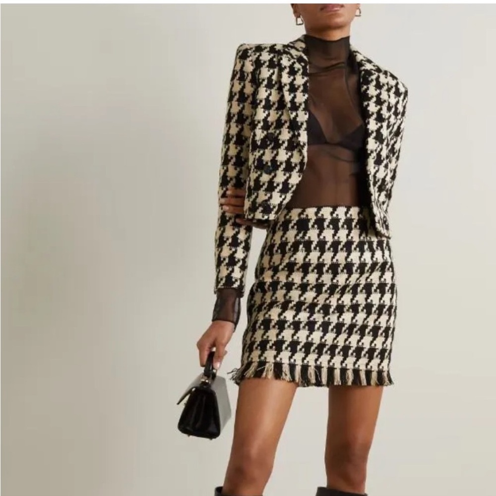 L'AGENCE Inez cropped houndstooth tweed blazer, NWT!